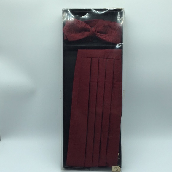 Bow Tie & Cummerbund Dark Red 100% Silk with Box - Picture 12 of 12